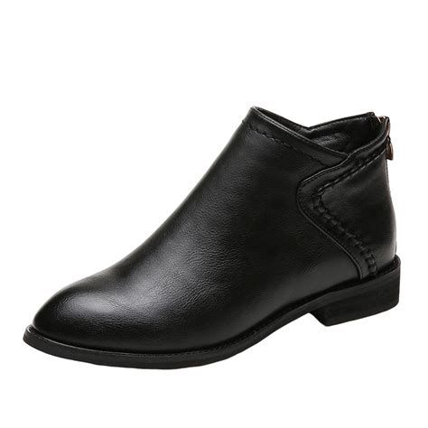 Hvyesh Women's Leather Ankle Boots Extra Wide Width Low Heel Short ...