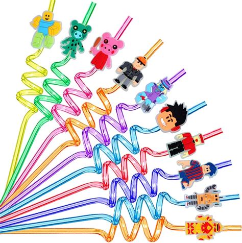 Buy 20Pcs Robot Theme Straws with 1 Cleaning Brush 10 Designs Great for ...