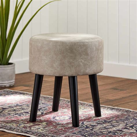 Emmy Stool with Black Wooden Legs, Grey Faux Leather