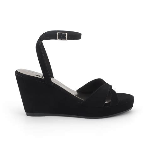Crimzon Women Aiyana Black Wedges 3.25 Inch Heel Faux Leather