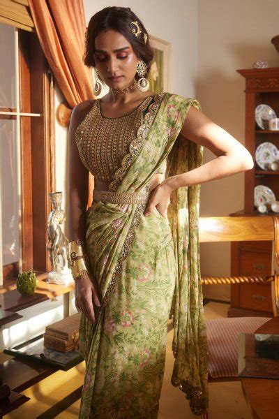 Sage Green Printed Saree – iSelect Collection