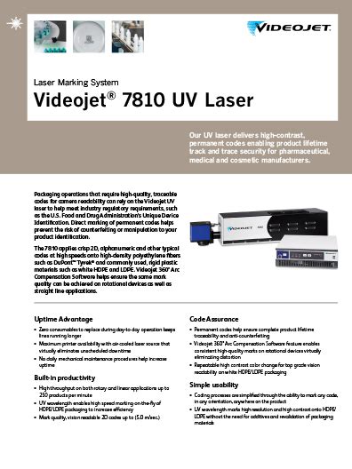 Videojet 7810 | High Resolution Industrial Marking System UV Laser Prnter