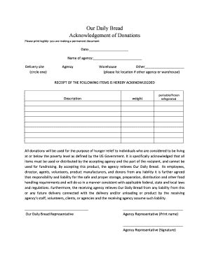 Fillable Online ourdailybreadmot Acknowledgement of donations daily ...