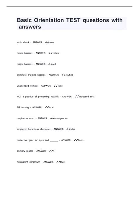 Image result for Basic Orientation Plus Test Questions