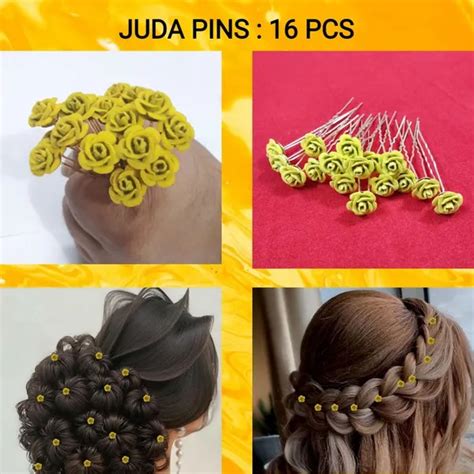 SMILEBAZAR Yellow Bridal Hair Bun Pin Accessories/Fancy Golden Juda ...