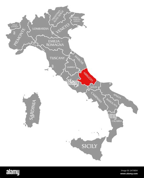Abruzzo red highlighted in map of Italy Stock Photo - Alamy