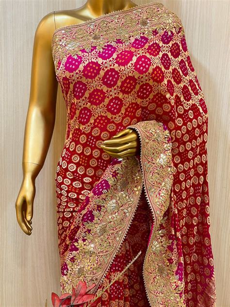 Buy Meera Khadi Geogette Bandhani Saree - Pratibha Sarees