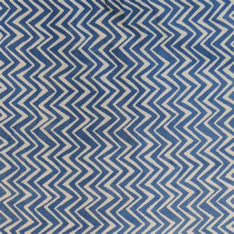 Pre-cut 2 meter pure Cotton Dabu Blue With Cream Zig Zag Hand Block Pr ...