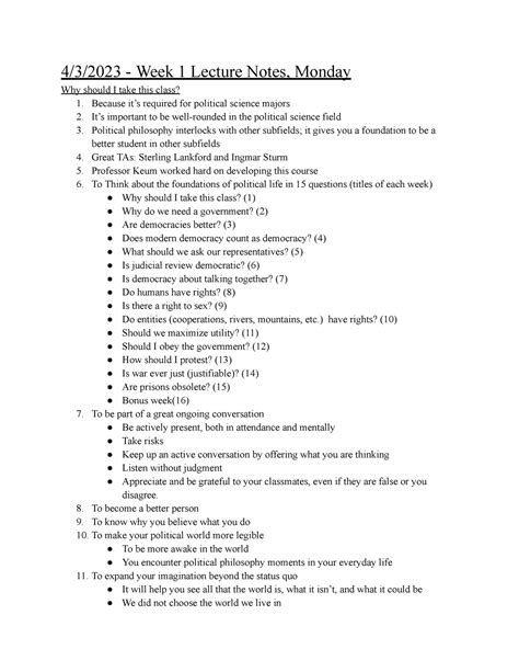 Poli Sci 1 Week 1 Lecture 1 - 4/3/2023 - Week 1 Lecture Notes, Monday ...
