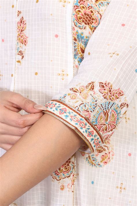 Buy White Floral Printed Pure Cotton A-line Kurta with Trouser and ...