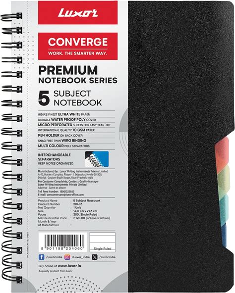Luxor 5 Subject Single Ruled Notebook - A5 Size, 300 Pages, 70 GSM ...