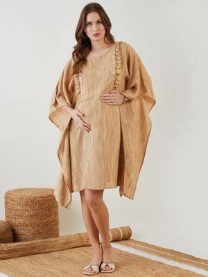 Buy The Kaftan Company Beige Linen Handloom Cotton Maternity Kaftan Online