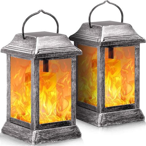 Buy TomCare Solar Lights Metal Flickering Flame Solar Lantern Hanging ...