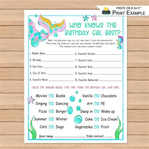 Printable Who Knows the Birthday Girl Best Mermaids Birthday - Etsy India