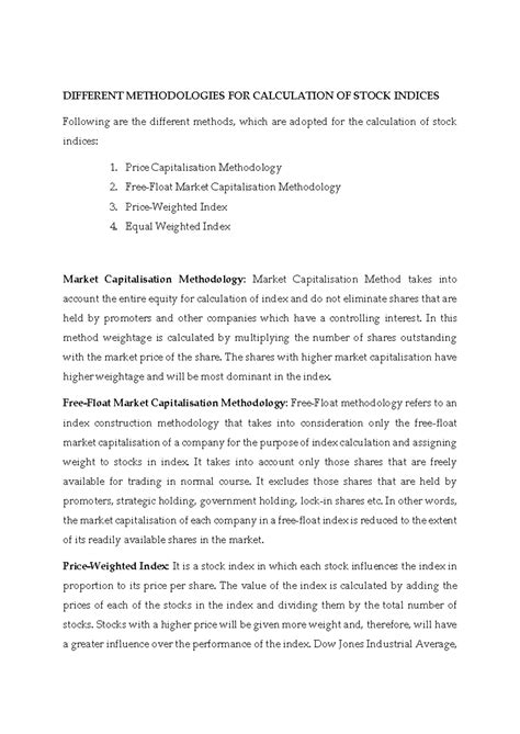 Different Methodologies for Stock Index Calculation - Studocu