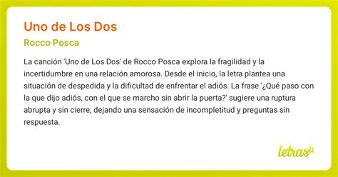Significado de la canción UNO DE LOS DOS (Rocco Posca) - LETRAS.COM