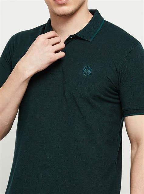 Buy Men Textured Slim Fit Polo T-shirt with Contrast Tipping Online at ...