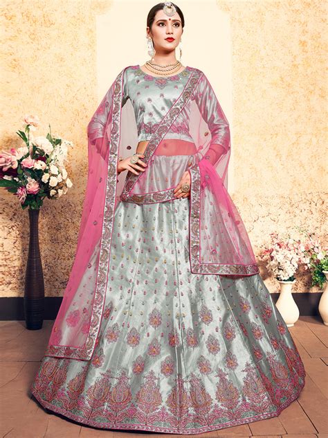 Grey Designer Semi Stitched Lehenga With Unstitched Blouse