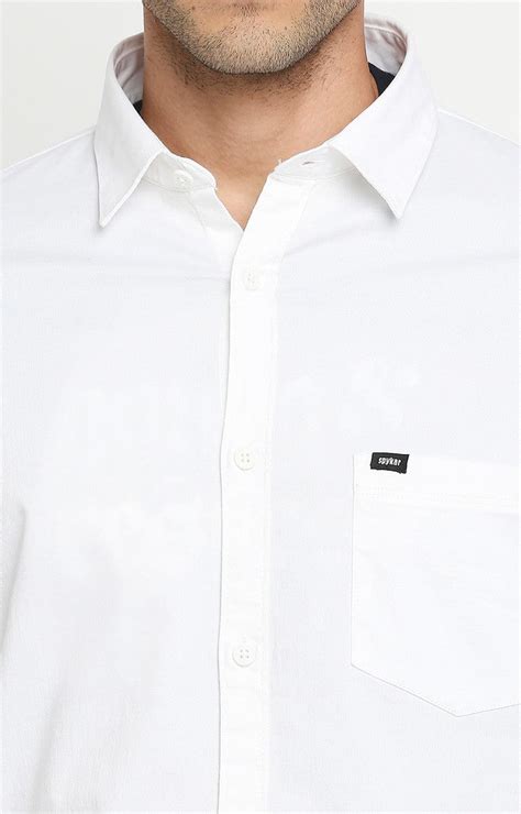 Spykar Men White Cotton Slim Fit Casual Shirts