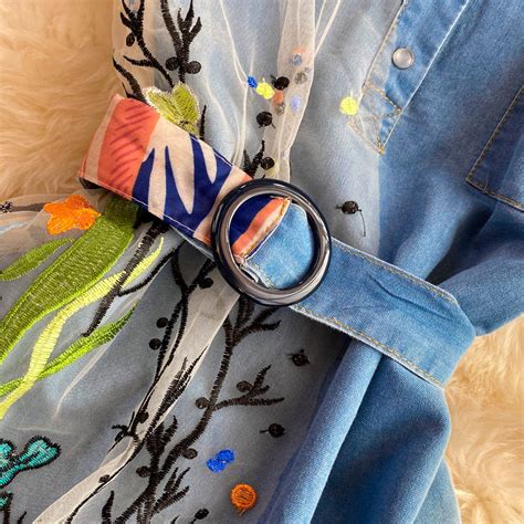 Kira Embroidered Denim Dress with Belt – TrenBee