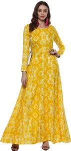Indian Virasat Women Maxi Yellow Dress - Buy Indian Virasat Women Maxi ...