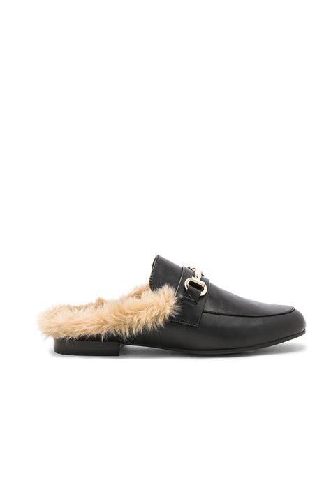 Steve Madden Jill Faux Fur Slide in Black Leather | REVOLVE