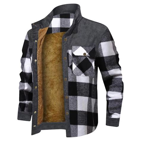 Aimik Hanes Men Heavy Thick Flannel Plaid Jacket Sherpa Fleece Lined ...