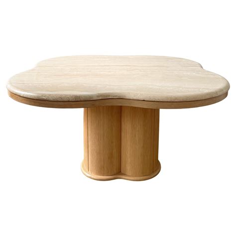 1970s travertine stone and wood coffee table in a wavy square shape For ...