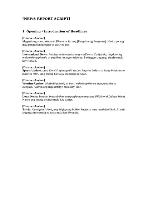 Image result for Example of News Report Script