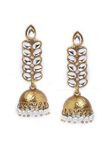 Ethnic Indian Traditional Gold Kundan Stone Embellished Jhumka Drop ...