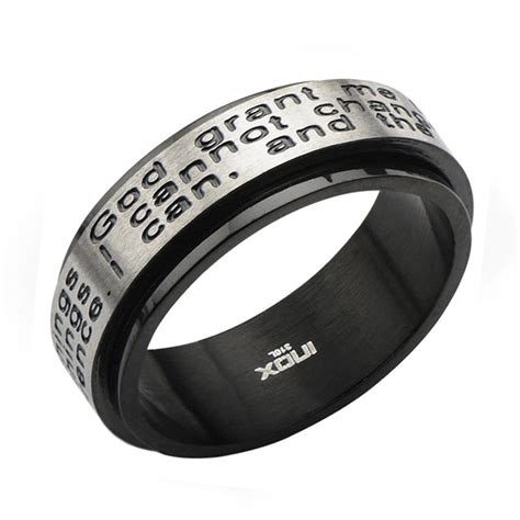 Buy Black & Silver Stainless Steel Serenity Prayer Spinner Ring Online ...