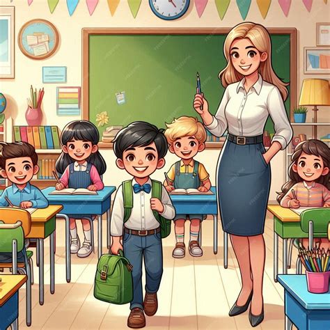 Premium Photo | A cartoon illustration of a teacher with students in a ...