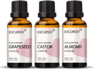 EXCURSSY Grapeseed Oil, Castor Oil & Almond Carrier Oil Combo Pack Each ...