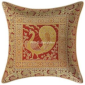 Buy Stylo Culture Brocade Decorative Peacock Couch Sofa Cushion Cover ...