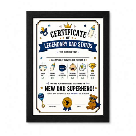New Dad Legendary Certificate Frame | First Dad Gift | The Prink
