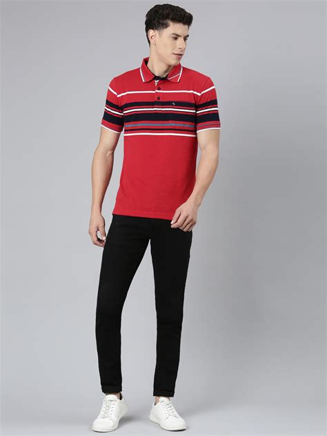 Classic Polo Mens Striped Red Polo Neck Slim Fit T-Shirt | VTA - 261 B