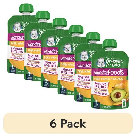(6 pack) Gerber Stage 2 Baby Food, Organic Pear Mango Avocado, Baby Food Pouches, Puree ...