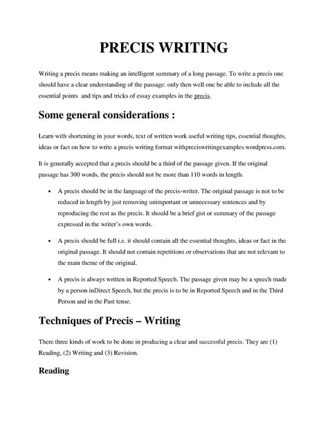 Precis- Writing - PRECIS WRITING Writing a precis means making an ...