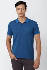Peter England Casuals Polo T-Shirts, Men Blue Solid Polo Neck Polo T ...