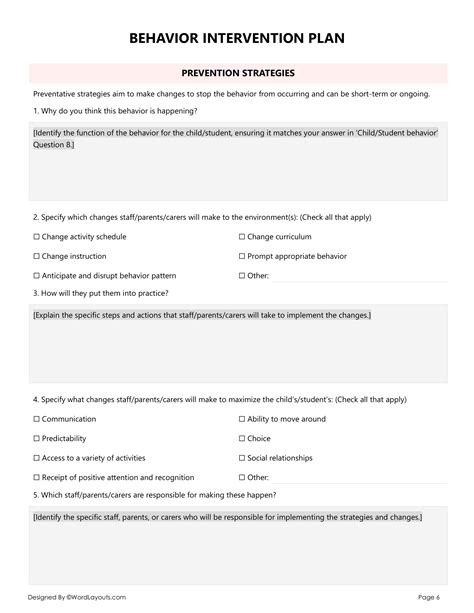 Behavior Intervention Plan (BIP) - Free Template
