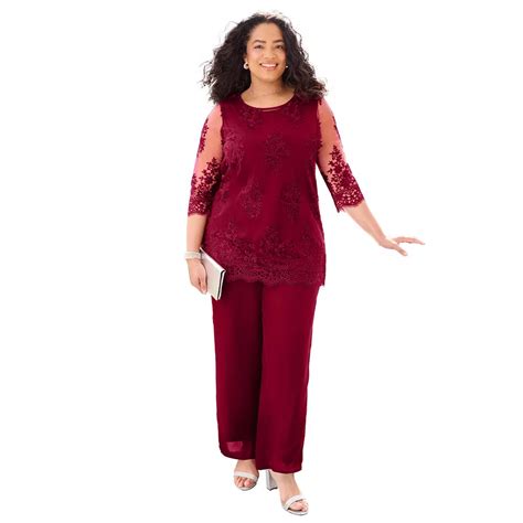 Catherines Women's Plus Size Embroidered Mesh Blouse