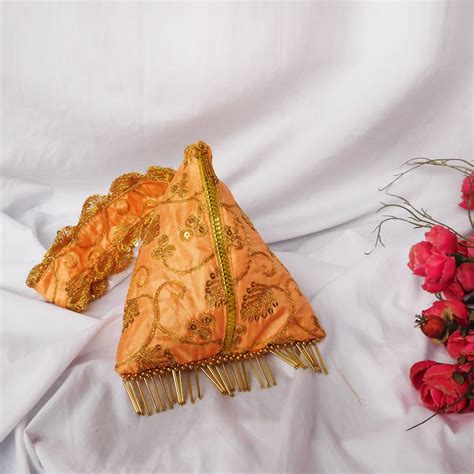 Buy Soho Boho Studio Peach Diva Pyramid Potli Bag Online