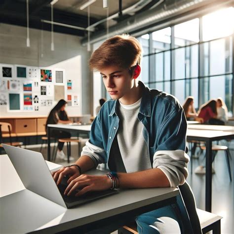 Student engaged in elearning young man working on computer in ...