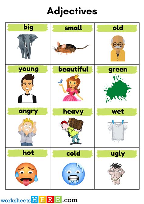 Adjectives List with Pictures, Adjectives Words PDF Worksheet For ...