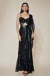 Buy Black Georgette Sequins Sweetheart Neck Pre-stitched Saree With ...