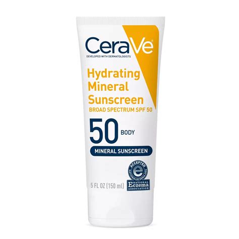CeraVe Hydrating 100% Mineral Sunscreen for Body - SPF 50 - 5 fl oz ...