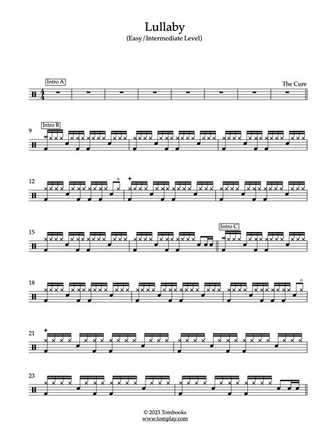 Lullaby (Easy/Intermediate Level) (The Cure ) - Drums Sheet Music