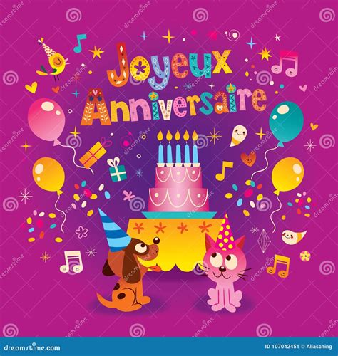 Joyeux Anniversaire Happy Birthday In French Cartoon Vector ...