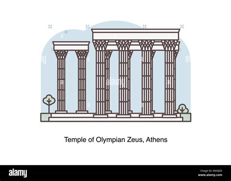 Vector line illustration of the Temple of Olympian Zeus, Athens, Greece ...