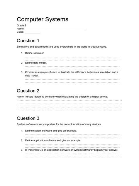 Image result for Grade 6 Worksheet for Computer Science